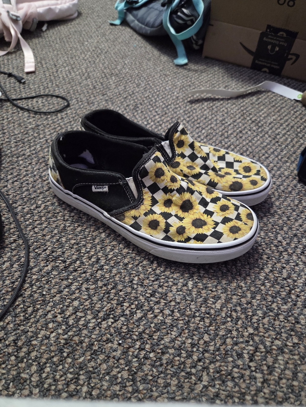 Vans Kids Slip-On Sunflower Checkerboard Shoes - Yellow/Black